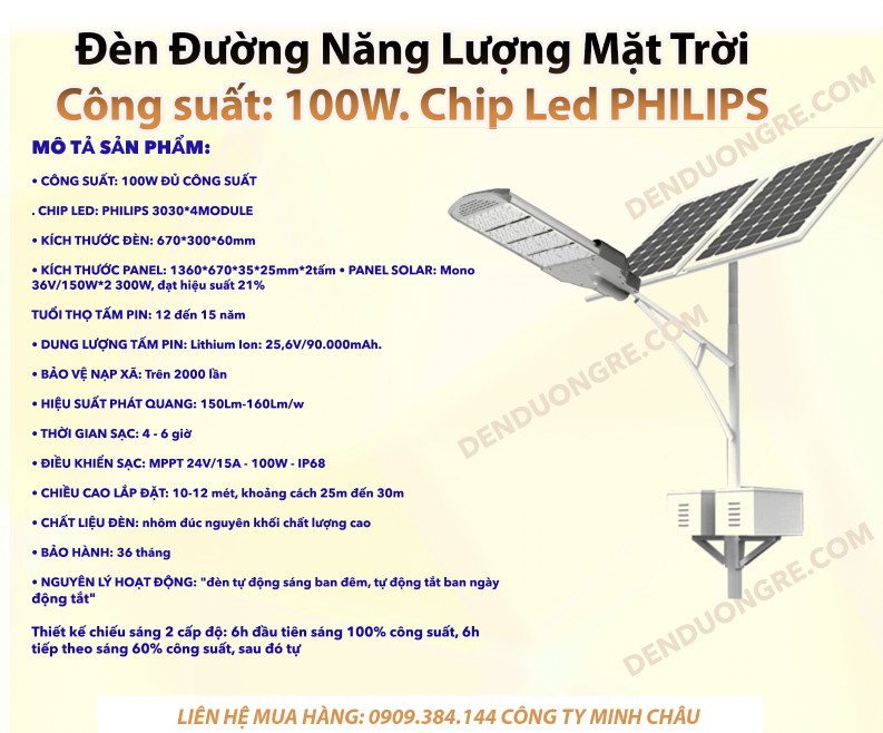 Đèn đường năng lượng mặt trời Philips 100W